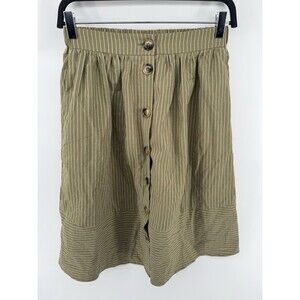 Sweet Claire Green Striped Knee Length Midi Drawstring Skirt Size Small S Lounge